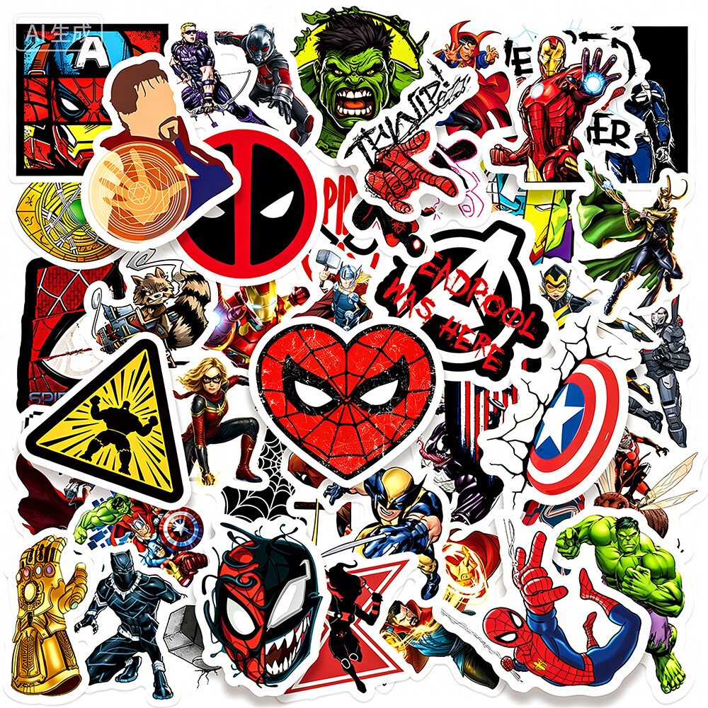 50贴美剧漫威英雄贴纸 创意装饰手机壳DIY电脑水杯手账防水贴画