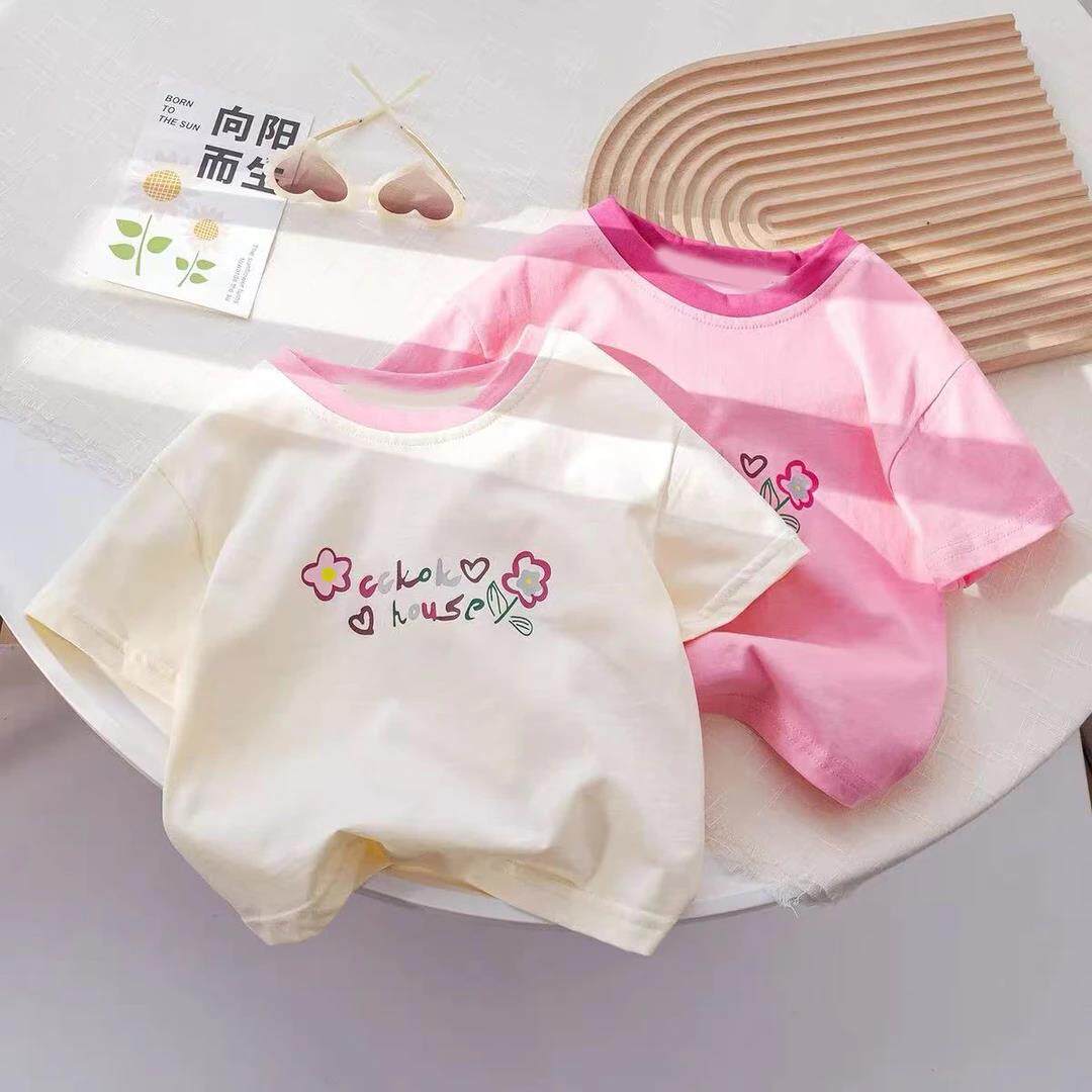 女童花朵纯棉短袖t恤2025儿童夏季新款中小童女宝宝百搭韩版上衣T
