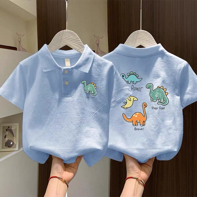 纯棉POLO领男童短袖t恤夏季新款夏装中大儿童洋气翻领白色上衣服