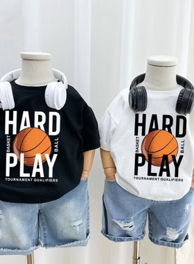 儿童上衣2025T恤男童潮款夏季全棉帅气半袖潮炸街痞帅上衣T恤