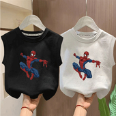 爆款 纯棉儿童背心夏季 男童蜘蛛侠印花上衣T恤中大童坎肩新中式