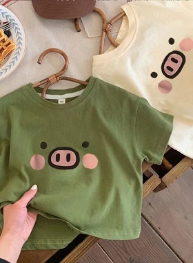 100%纯棉男女童装短袖T恤2025夏季小孩儿童宝宝洋气卡通印花上衣