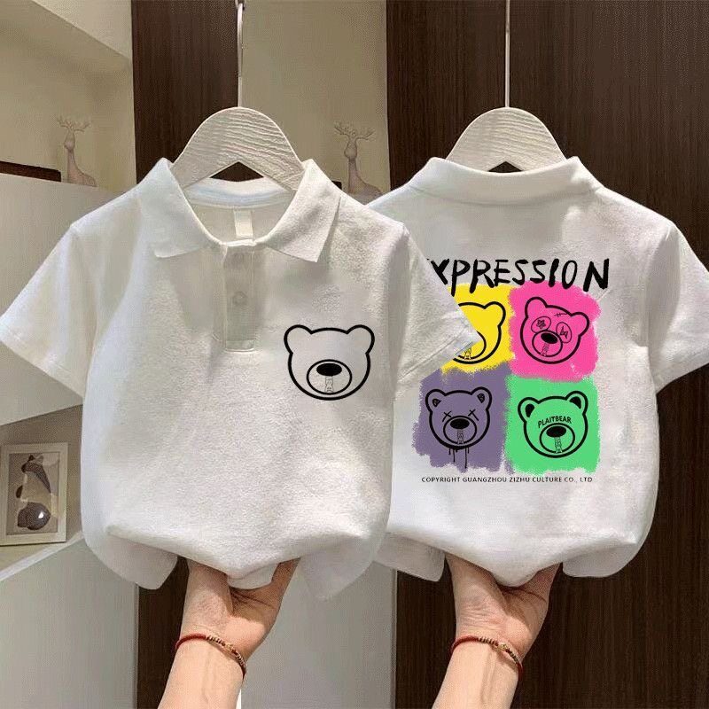 儿童纯棉polo衫夏季2026新款宝宝洋气翻领短袖T恤男女童白色上衣