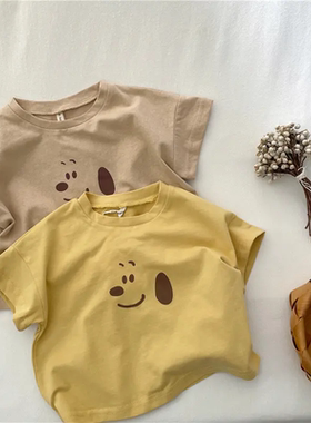夏款上衣童装儿童纯棉小狗短袖T恤男童女童韩版圆领套头百搭打底t