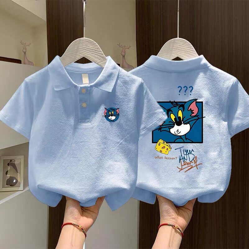 全棉儿童polo衫短袖上衣2026新款夏季童装翻领纯棉T恤卡通中大童