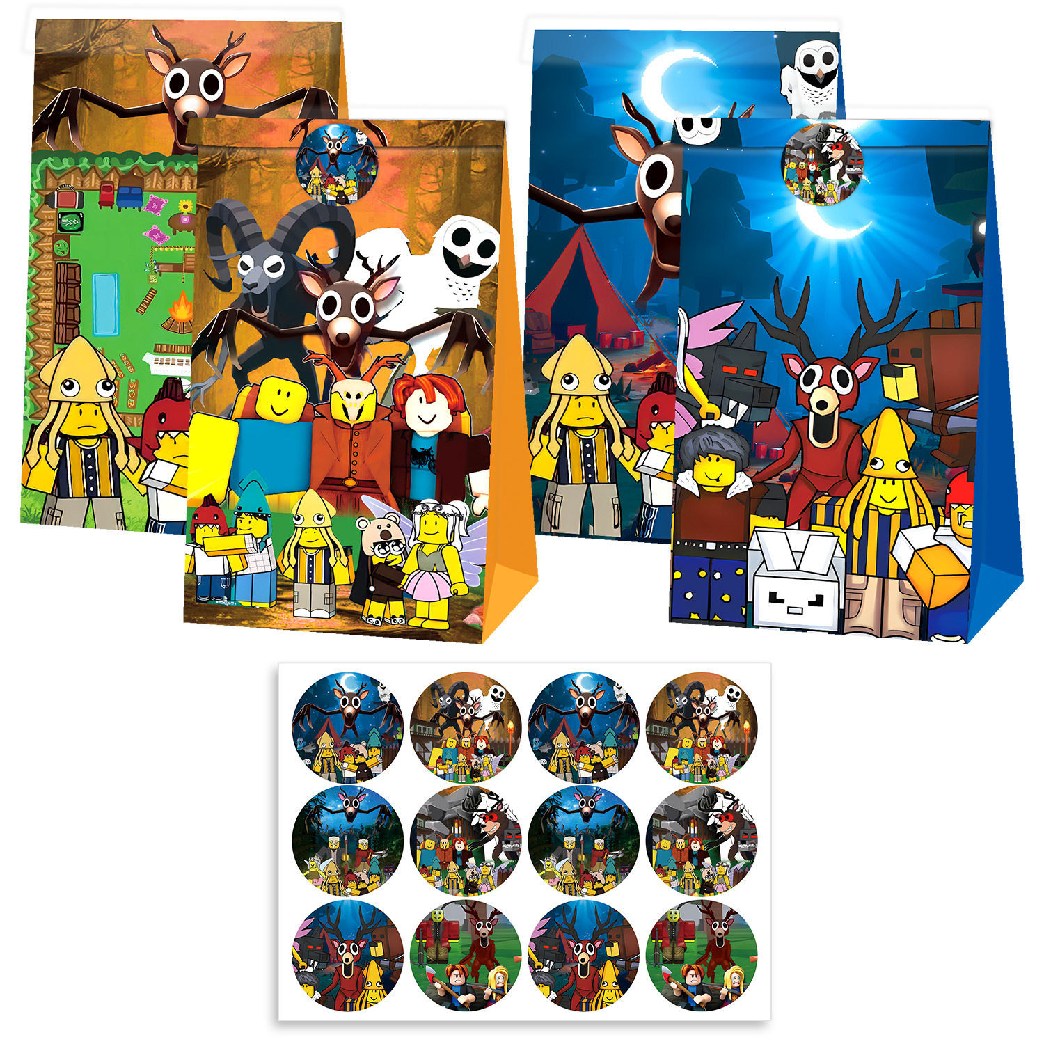 森林生存99夜游戏主题儿童派对装饰手提袋童生日布置贴纸礼品纸袋