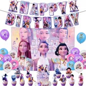 POP猎魔女团生日派对用品布置横幅拉旗蛋糕插旗气球装 饰布置