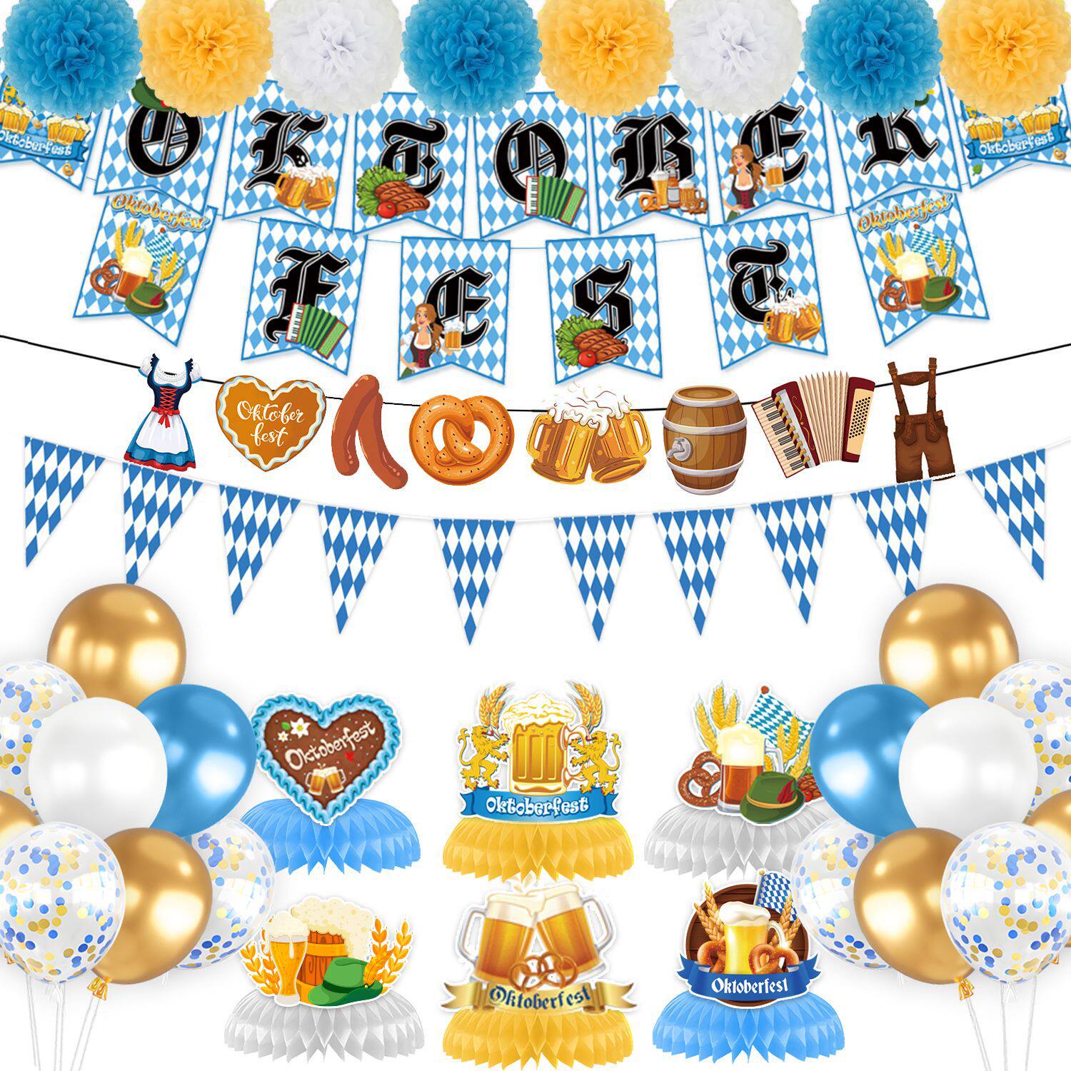 欧洲慕尼黑啤酒节主题派对用品装饰横幅气球拉旗蜂窝摆件场地布置