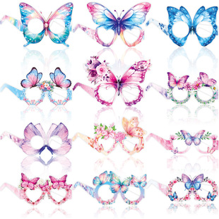 蝴蝶主题派对装饰眼镜 粉色春日茶话会蝴蝶女孩拍照卡通道具装扮