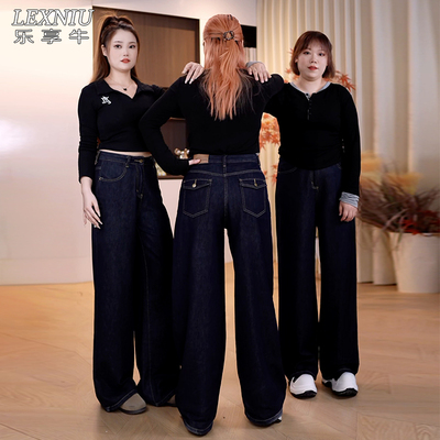宽松加绒牛仔裤女2025秋季新款高腰显瘦大码胖mm梨型身材阔腿长裤
