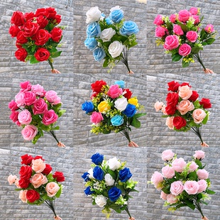 单支仿真花仿真玫瑰花假花装饰绢花客厅餐桌摆件塑料家居摆设花束