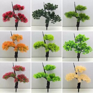 饰仿真绿植迎客松单支假花植物盆景插花客厅摆件塑料花草 室内外装
