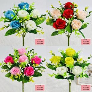 仿真花玫瑰花手捧花花束假花花瓶插花塑料手拿花婚庆布置绢花摆件