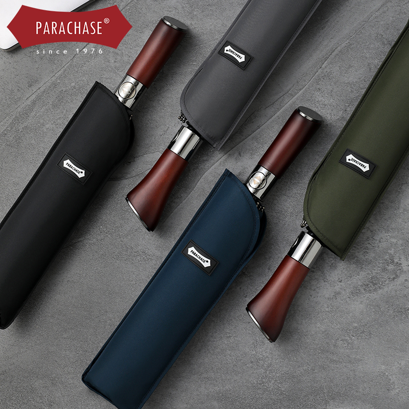 德国风暴雨伞全自动三折叠实木复古高档商务伞双人大号防风晴雨伞