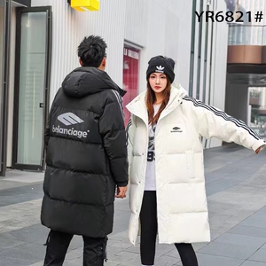 三条杠运动休闲2023冬季新款连帽羽绒服中长款男女情侣装保暖外套