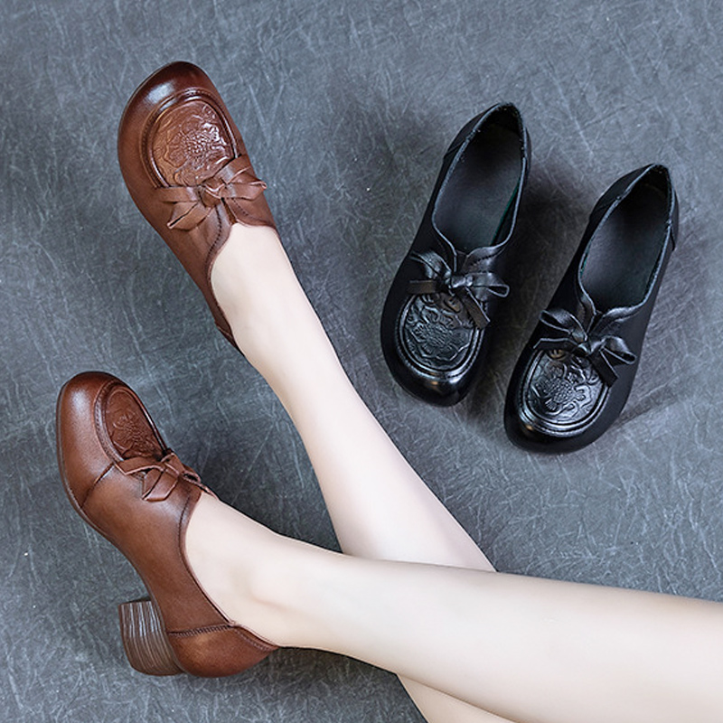 头层牛皮优雅民族风舒适中年女鞋