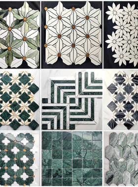 北欧简约白色天然石材水刀马赛克瓷砖电视背景墙定制产品不能退