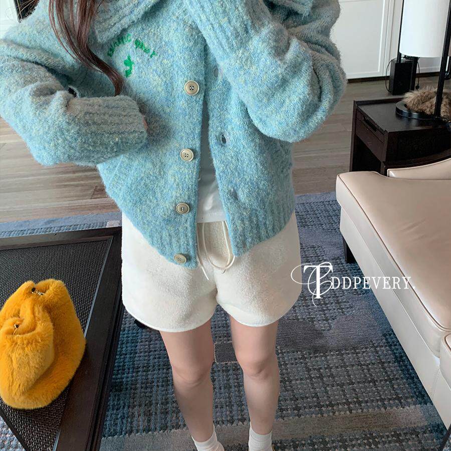 TDDP字母提花翻领开衫毛衣设计感