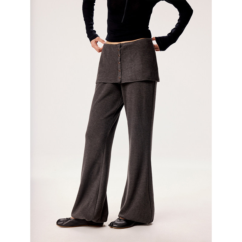 TDDP 高智松弛感 假两件屁帘喇叭休闲裤女秋冬设计感宽松阔腿长裤