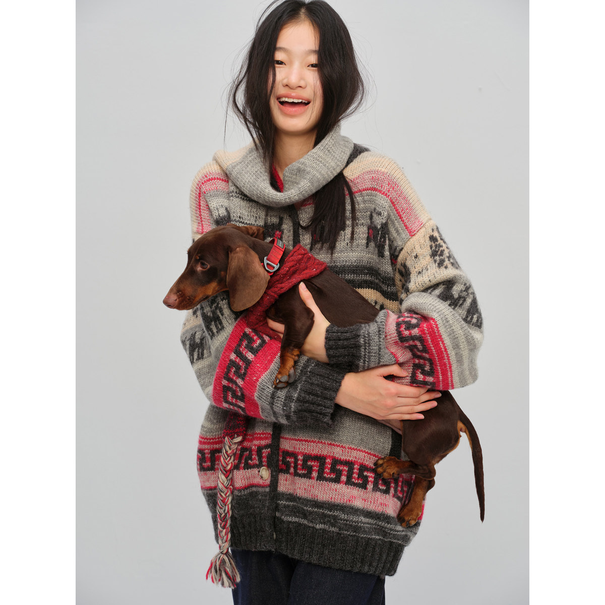 TDDP “奢级羊毛”费尔岛雪夜（含围巾）针织开衫毛衣女冬季外套