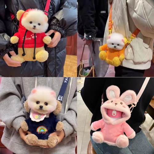 宠物露头单肩外出小熊斜挎包茶杯包小奶背包小型犬狗狗外出包