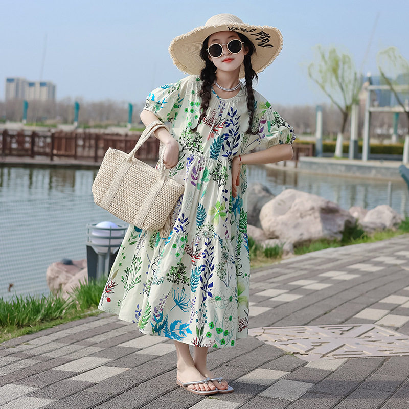 女童甜美法式泡泡袖连衣裙碎花裙