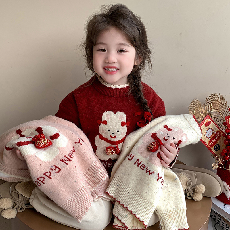 女童加绒加厚毛衣2025新款纯棉