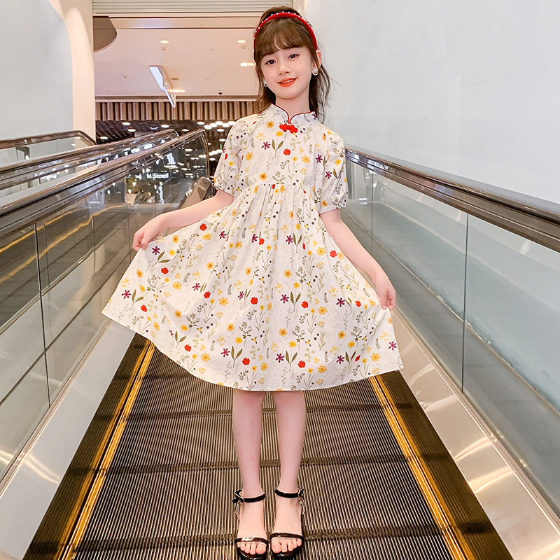 女童纯棉碎花汉服裙子国风旗袍裙