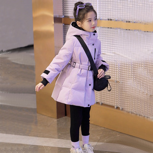 女童收腰冲锋衣2025新款儿童羽绒棉服中大童免洗中长款裙摆外套冬