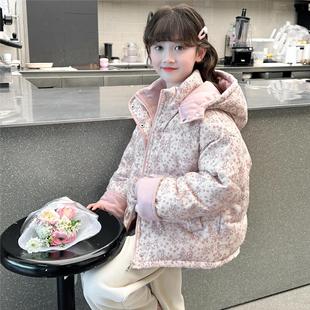 女童短款羽绒棉服2025新款冬装女孩加厚棉衣外套中大童碎花棉袄子