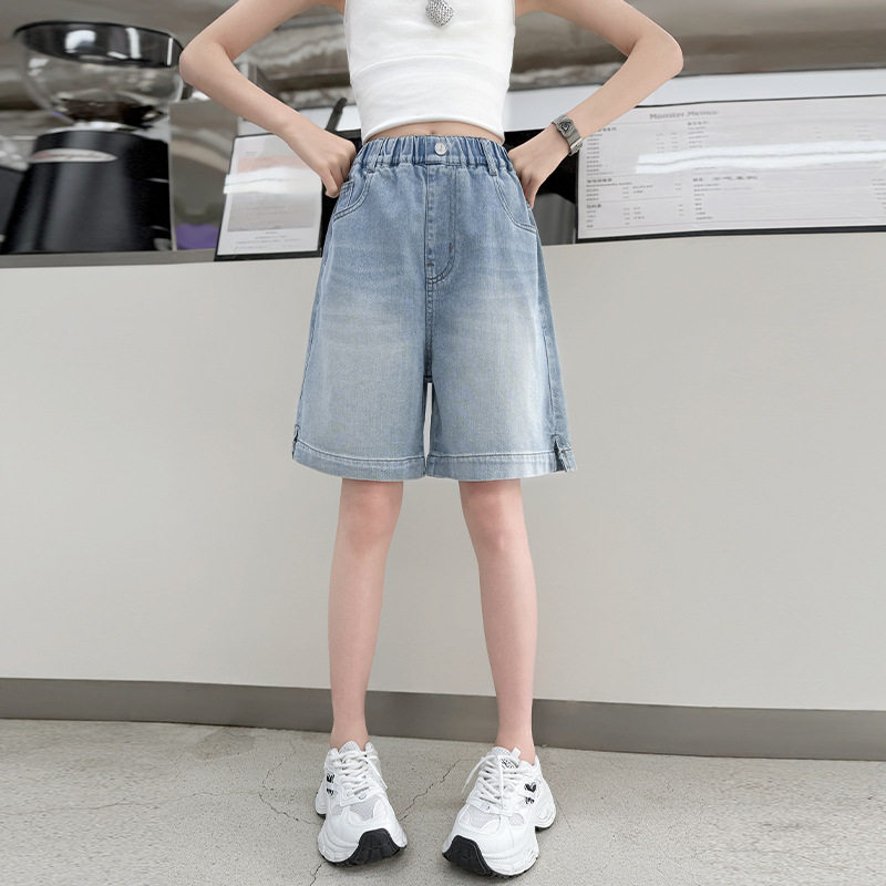 儿童牛仔五分裤夏薄款初中生马裤女大童短裤外穿夏季宽松中裤半裤