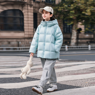 女童连帽加厚保暖羽绒服中长款小学生女孩冬天鸭绒衣大童棉袄外套