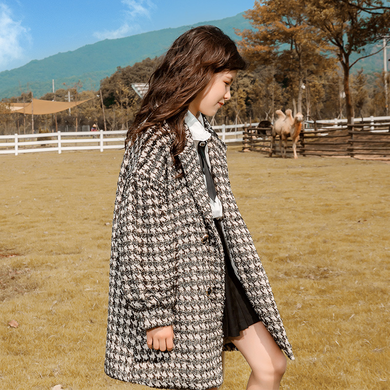 女童加厚夹棉毛呢外套2025新款