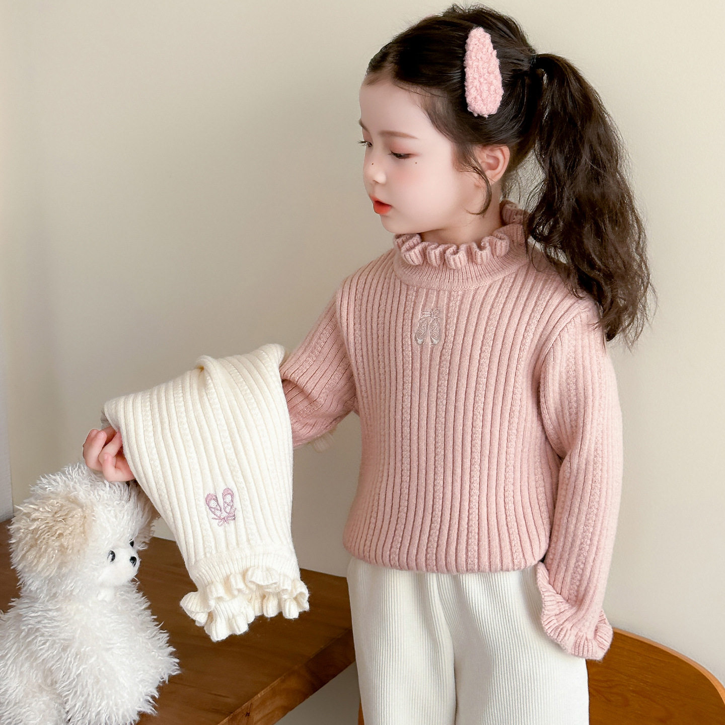 儿童毛衣女款纯棉女宝宝半高领针织打底衫女童秋冬内搭加厚毛线衣