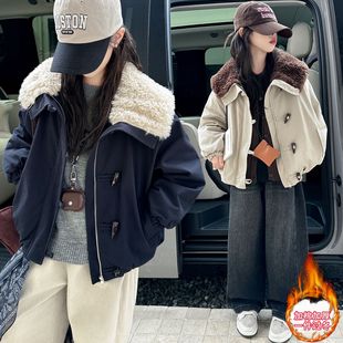 女童夹棉加厚棉衣外套2025新款女孩短款翻领棉袄子中大童羽绒棉服