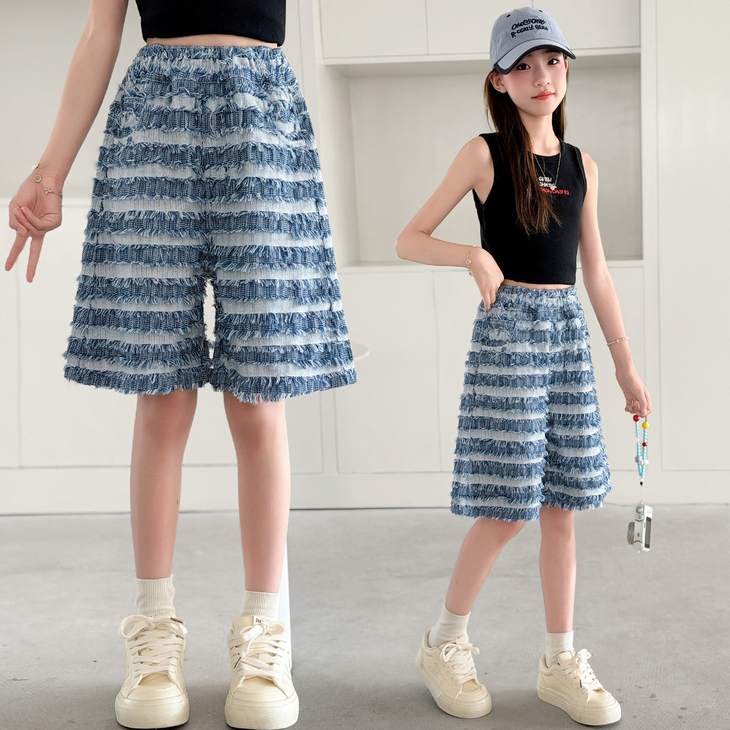 女童毛边牛仔短裤女孩夏薄款马裤