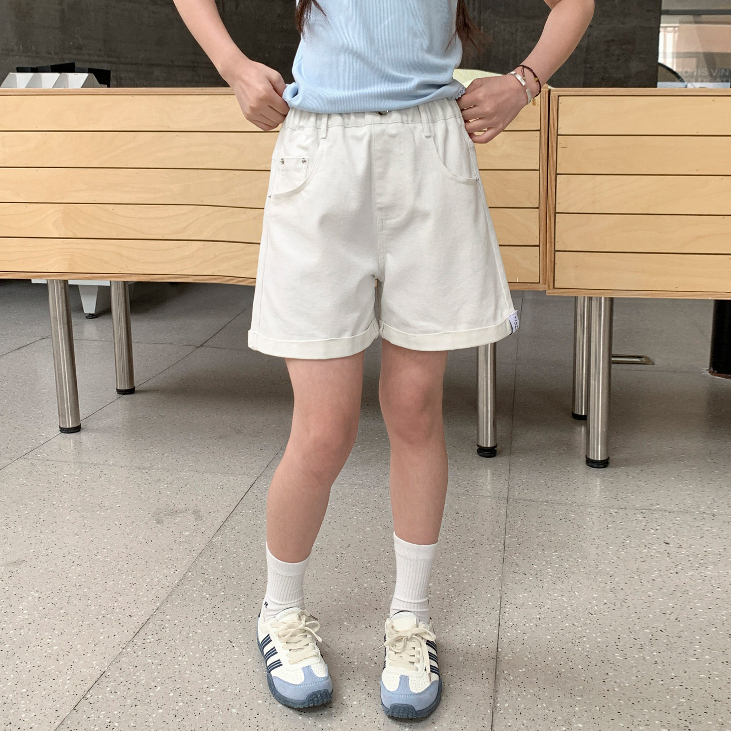 女童白色牛仔短裤女孩夏薄款马裤