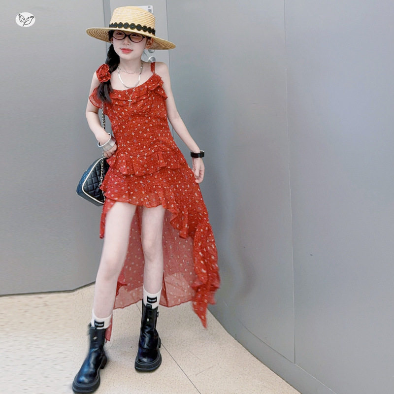 女童不规则前短后长裙子燕尾裙