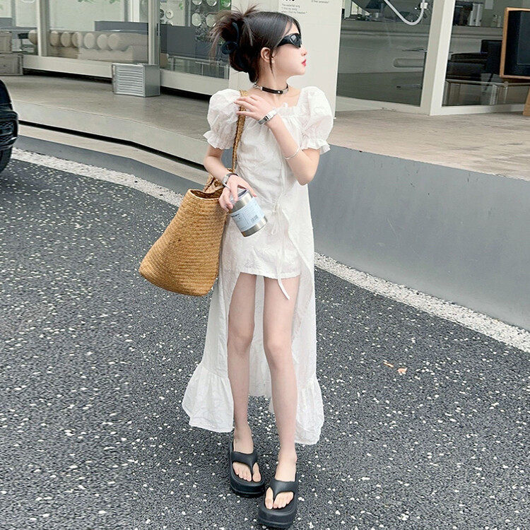 女童前短后长连衣裙子个性时髦