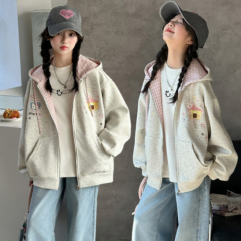 女童春秋款韩系穿搭连帽开衫卫衣