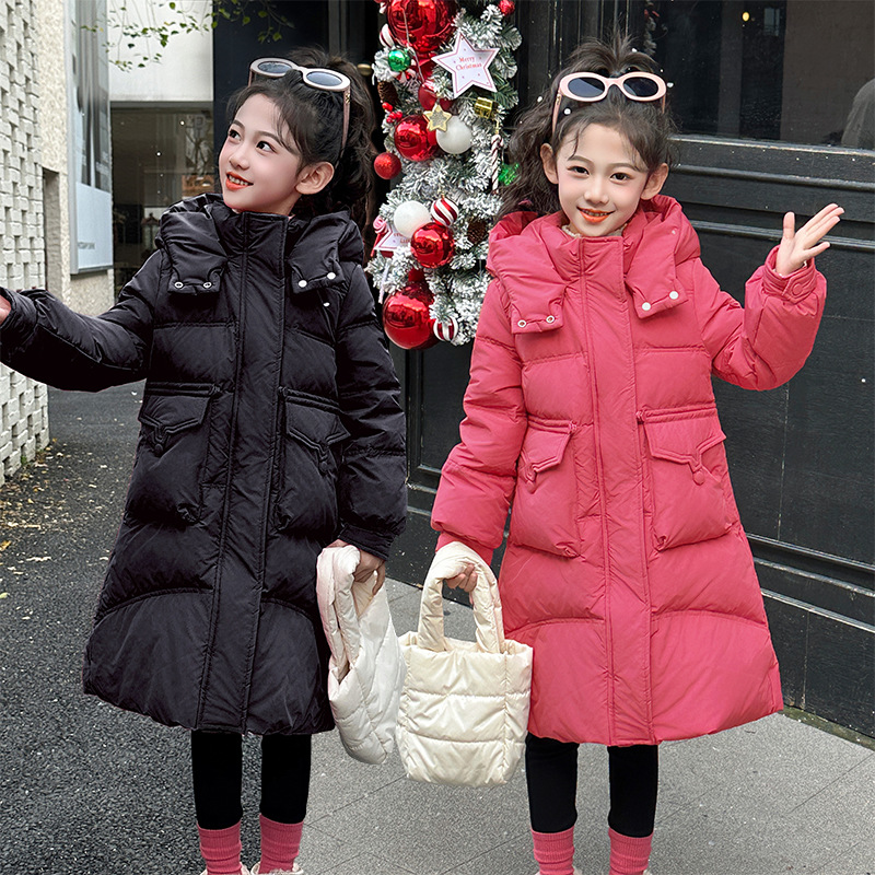 女童过膝长款裙摆棉衣外套新款冬