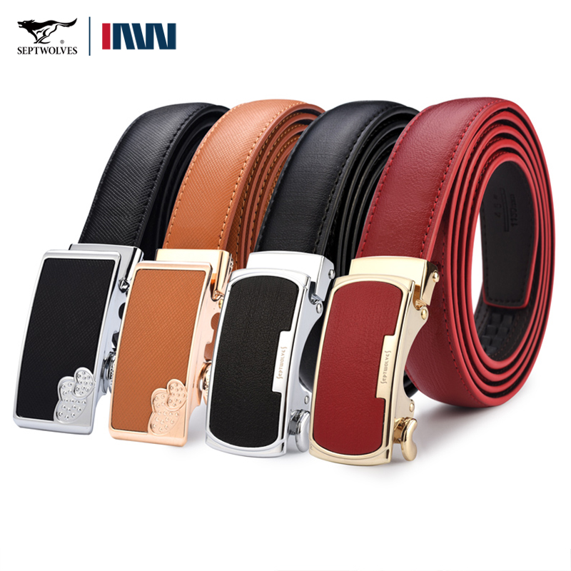 七匹狼女士皮带真皮红杏本命年黑