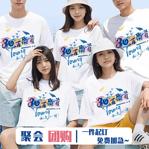 同学聚会t恤定制纯棉彩色短袖文化衫班服毕业20 30周年纪念衫印字