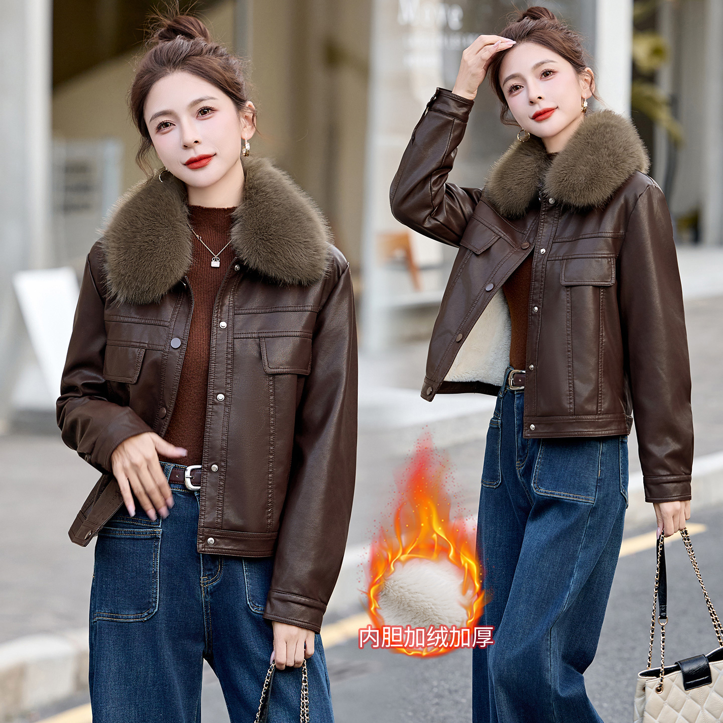 高端洋气加绒加厚海宁真皮衣外套