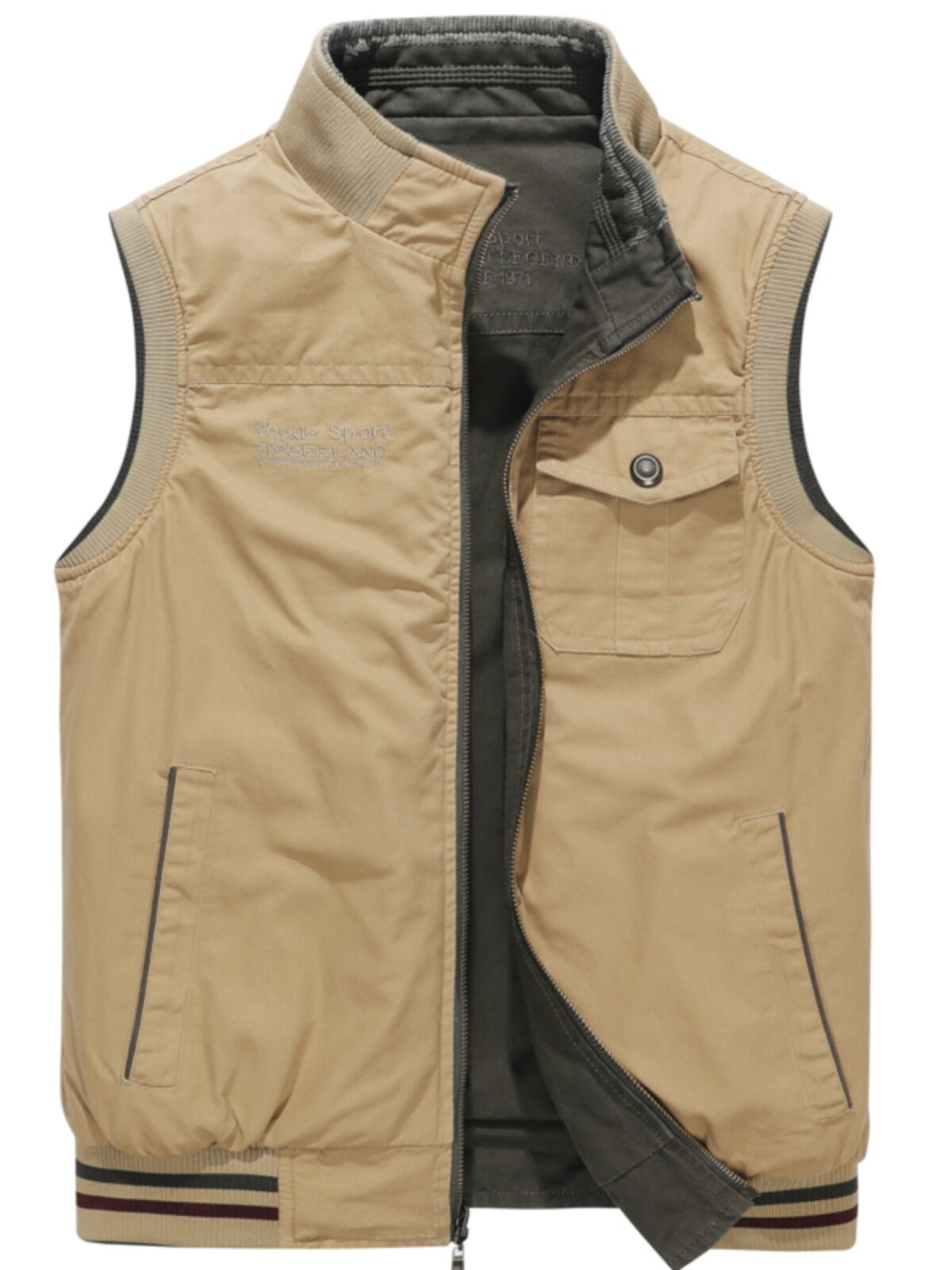 REVERSIBLE VEST MENS SPRING AND AUTUMN COTTON MULTI-POCKET OUTDOOR MENS HORSE JACKET VEST LOOSE LARGE SIZE SHOULDER JACKET