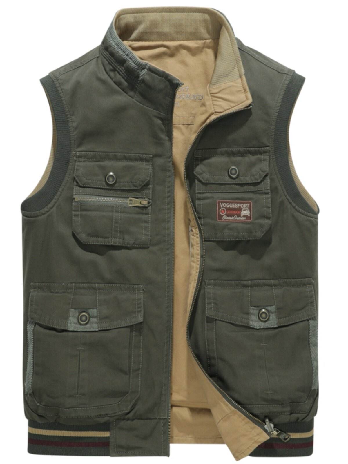 REVERSIBLE VEST MENS SPRING AND AUTUMN COTTON MULTI-POCKET OUTDOOR MENS HORSE JACKET VEST LOOSE LARGE SIZE SHOULDER JACKET