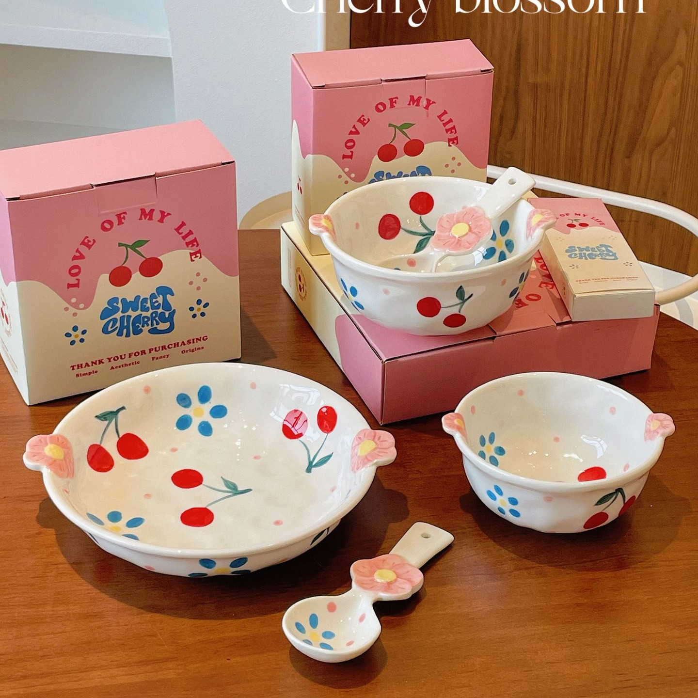 樱桃餐具炒菜盘子高级感陶瓷早餐盘高温釉下彩饭碗家用酸奶碗汤碗