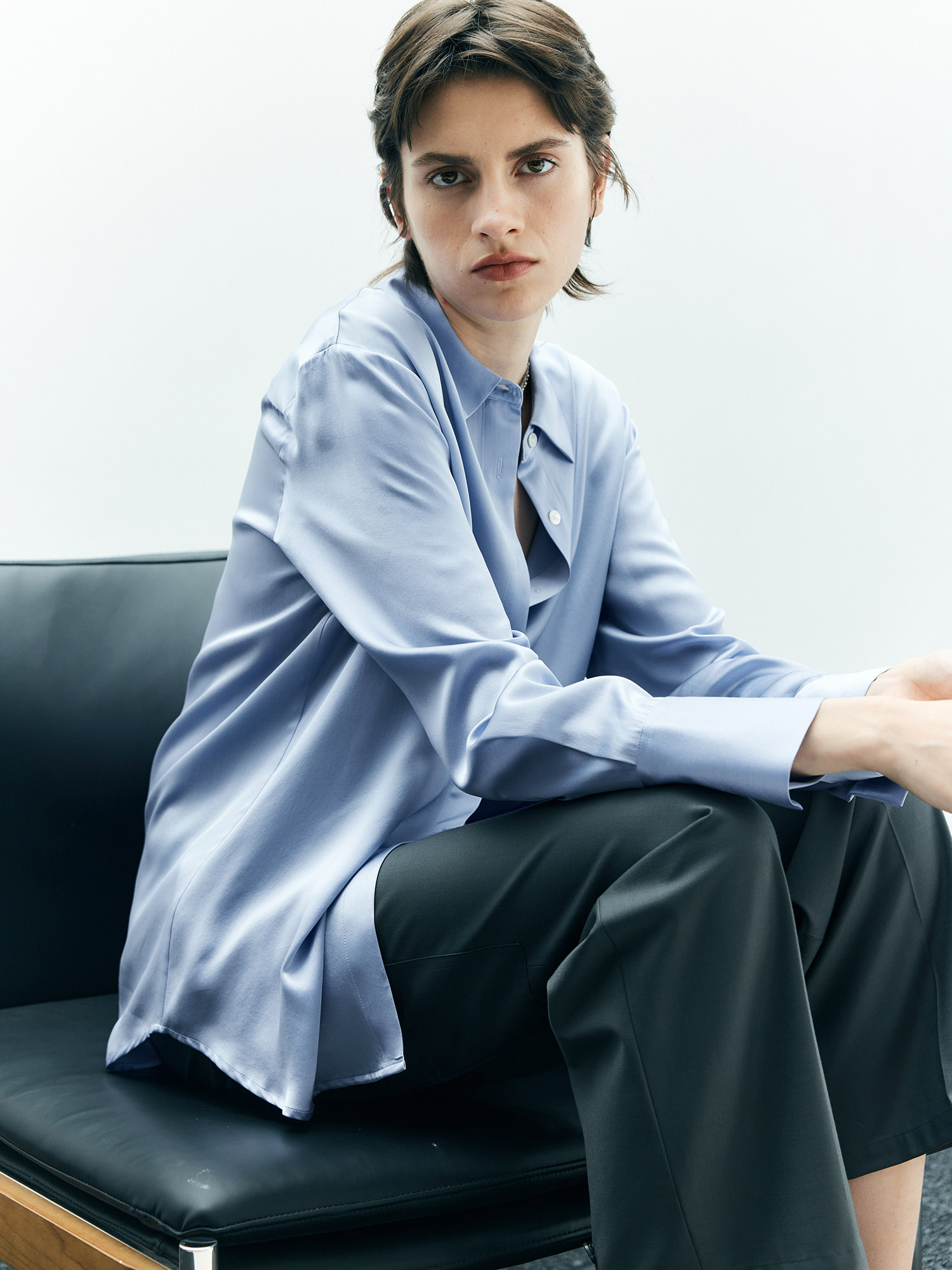 CHYAN CHANYAN HEAVY SATIN PREMIUM MULBERRY SILK SHIRT LOOSE LONG SLEEVE BASIC SILK SHIRT TOP