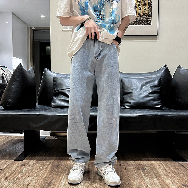 D321NK03P452022春夏季高街牛仔裤男士宽松直筒坠感休闲长裤子,男装牛仔裤,电商D321A