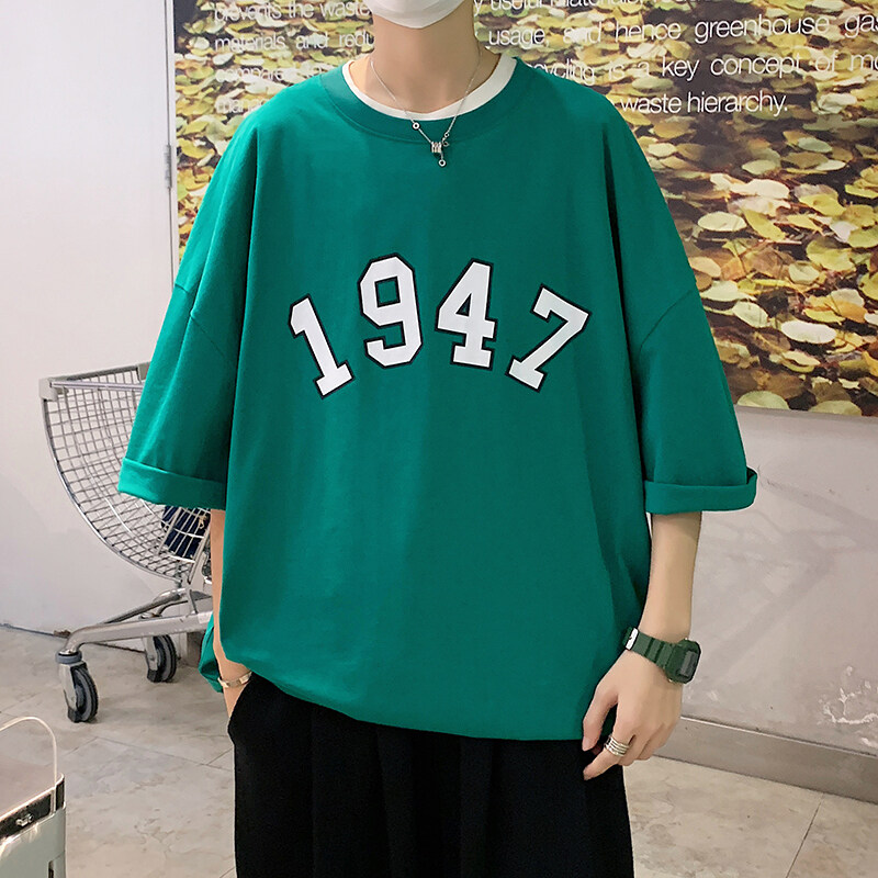 D321T65P35夏季新款超火ins休闲男士潮流纯棉短袖五分袖T恤,男装T恤,电商D321A
